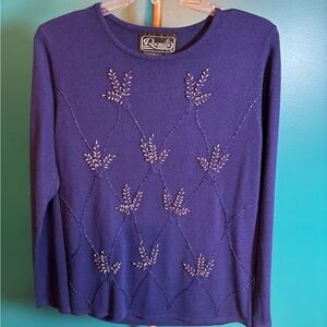 Rochelle Purple Blue Embellished Women's Lightweight Sweater Top